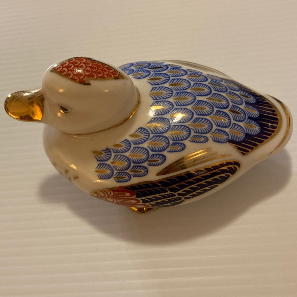 Japanese Porcelain Duck Imari Paperweight Cobalt Blue, Red & Gold with Stopper